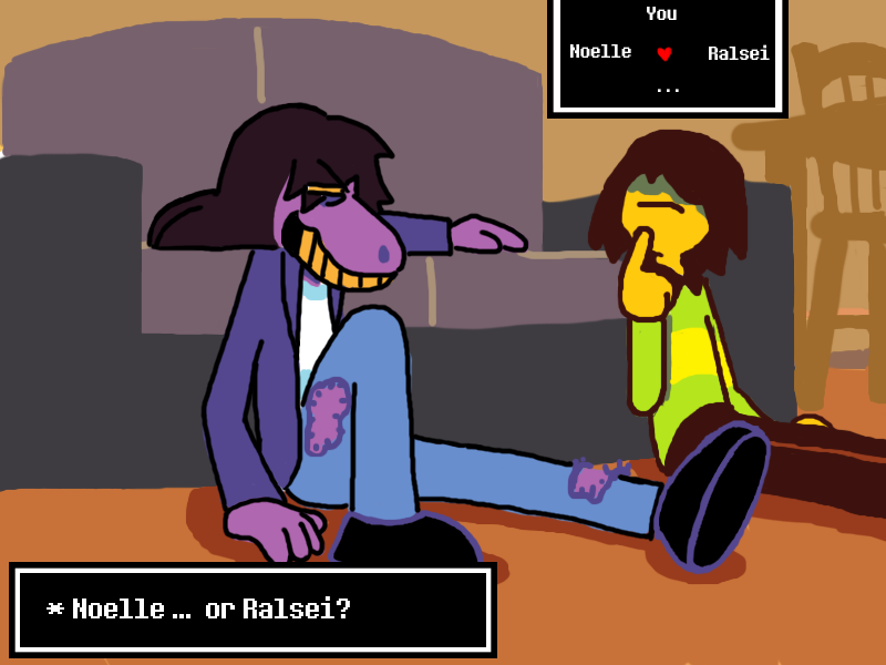 When I saw the ending cutscene of Deltarune chapter 2 for the first time, 
          I thought that they were sitting on the ground next to the couch, instead of sitting on it normally