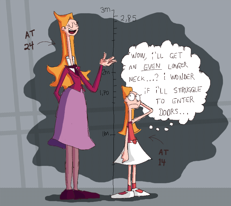 Since I didn't liked the official grownup design of Candace, I decided to make another one myself, one which the older she got, the longer her neck would be as well as her height.<br>And no, I refuse to convert this to the Imperial system, Google exist for this so I don't have to.
